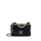 CHANEL SMALL 19 BAG LAMBSKIN BLACK MULTICOLOUR HARDWARE