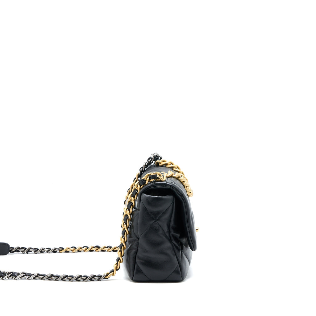 CHANEL SMALL 19 BAG LAMBSKIN BLACK MULTICOLOUR HARDWARE