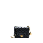 CHANEL PEARL CRUSH MINI SQUARE LAMBSKIN BLACK BRUSHED GHW (MICROCHIP)