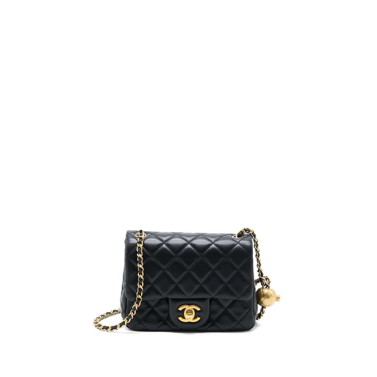 CHANEL PEARL CRUSH MINI SQUARE LAMBSKIN BLACK BRUSHED GHW (MICROCHIP)