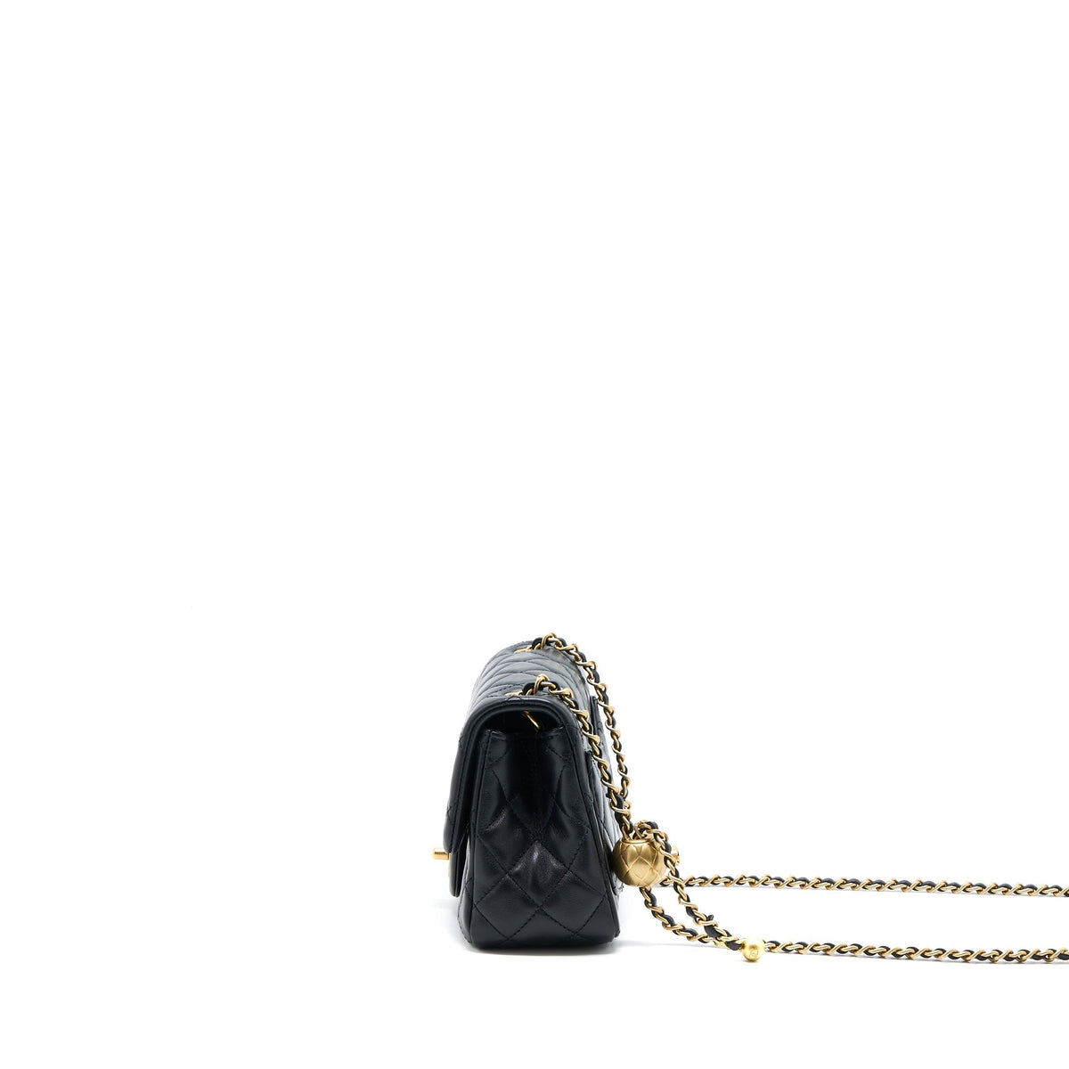 CHANEL PEARL CRUSH MINI SQUARE LAMBSKIN BLACK BRUSHED GHW (MICROCHIP)
