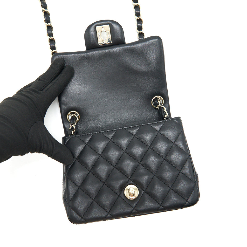 CHANEL MINI SQUARE LAMBSKIN BLACK LGHW SERIAL 29
