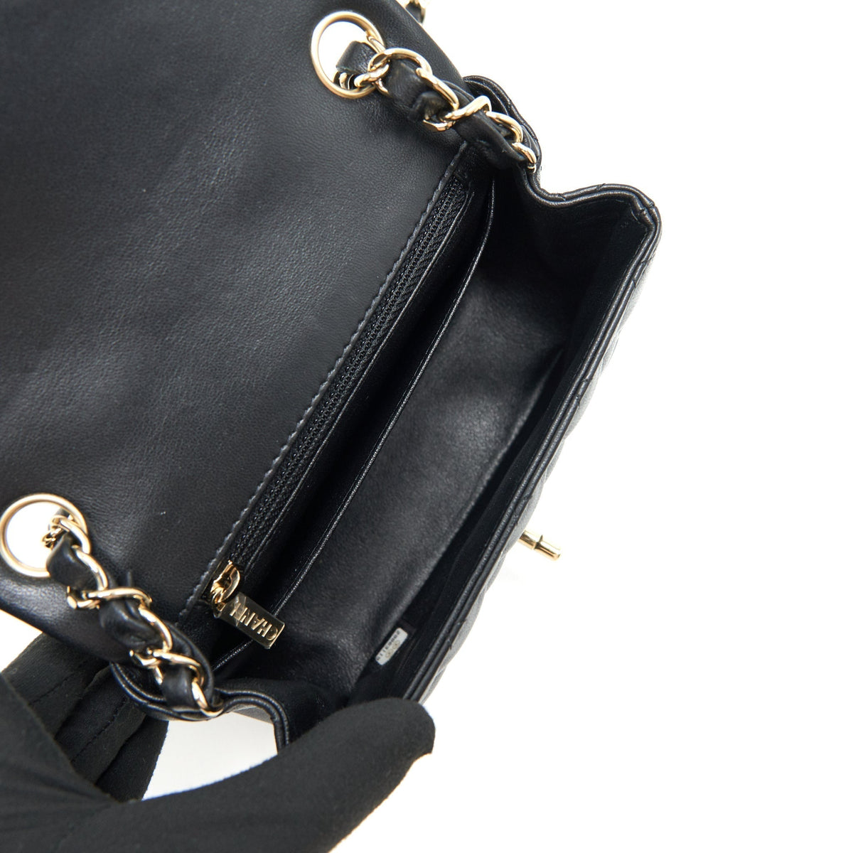 CHANEL MINI SQUARE LAMBSKIN BLACK LGHW SERIAL 29