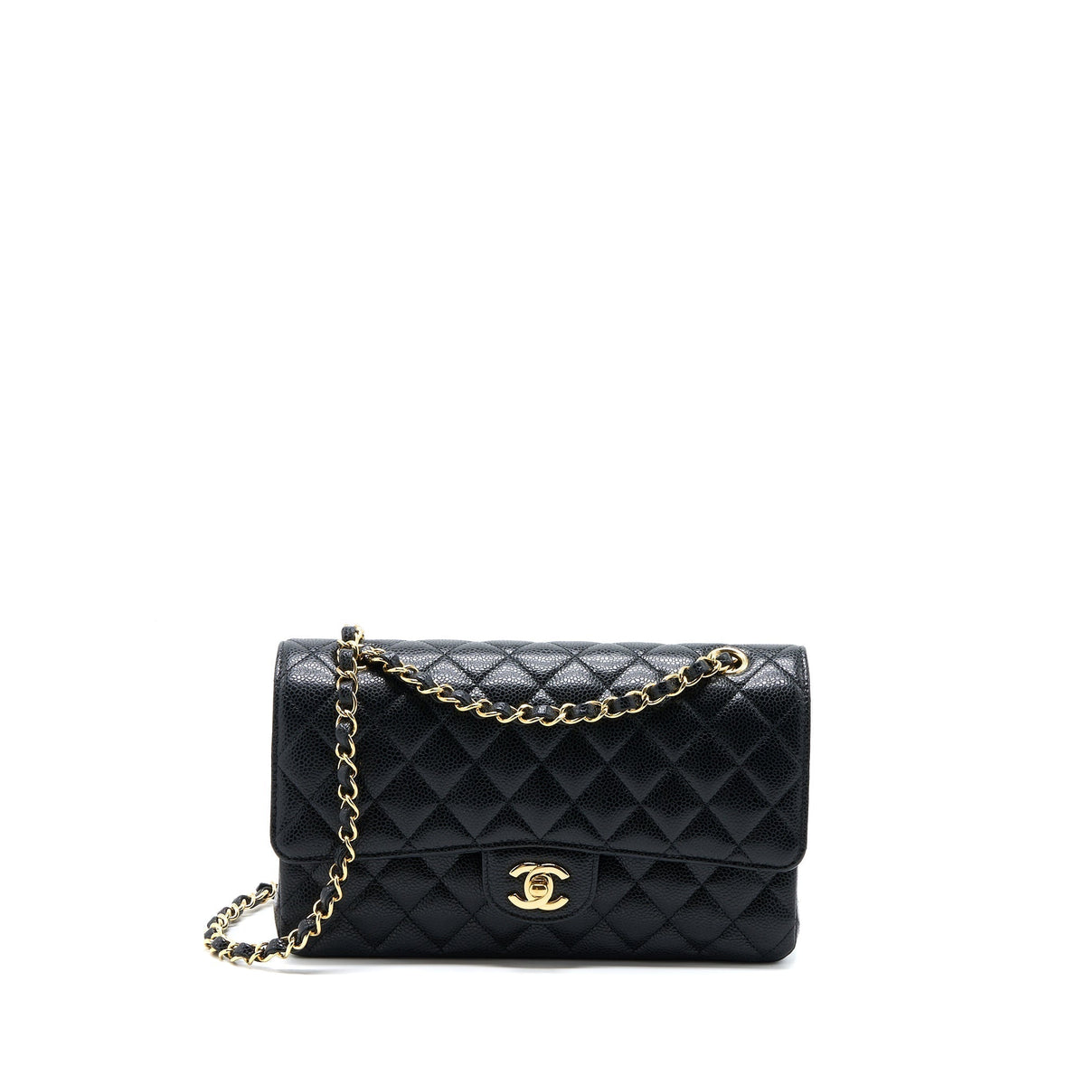 CHANEL MEDIUM CLASSIC DOUBLE FLAP BAG CAVIAR BLACK GHW (MICROCHIP)
