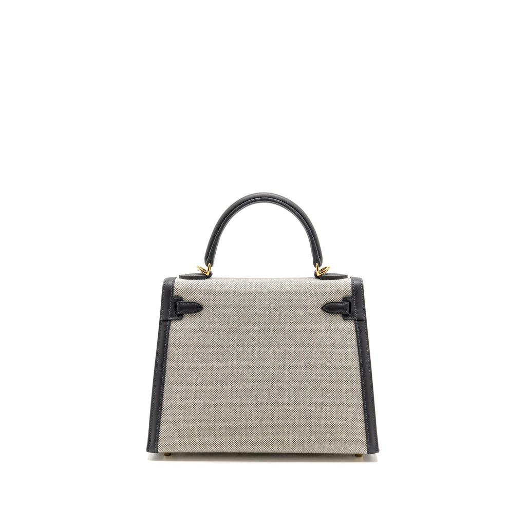 Hermes Kelly 25 TOILE H/SWIFT Ecru-Ardoise/Ardoise GHW