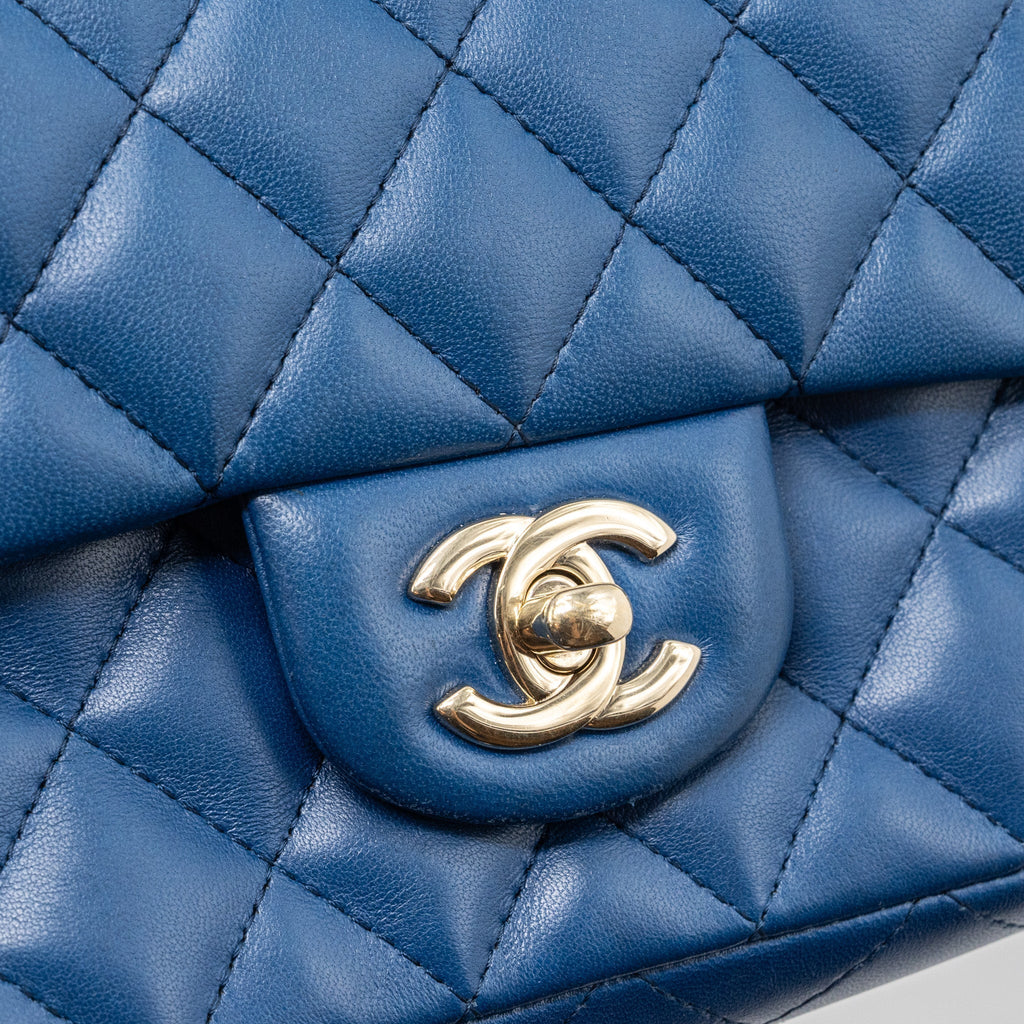 CHANEL MINI RECTANGULAR FLAP BAG LAMBSKIN BLUE LGHW