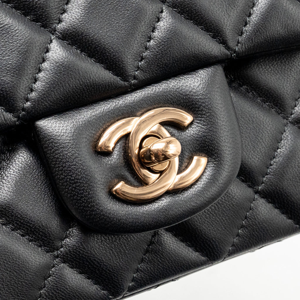 CHANEL MINI RECTANGULAR FLAP BAG LAMBSKIN BLACK RGHW (MICROCHIP)