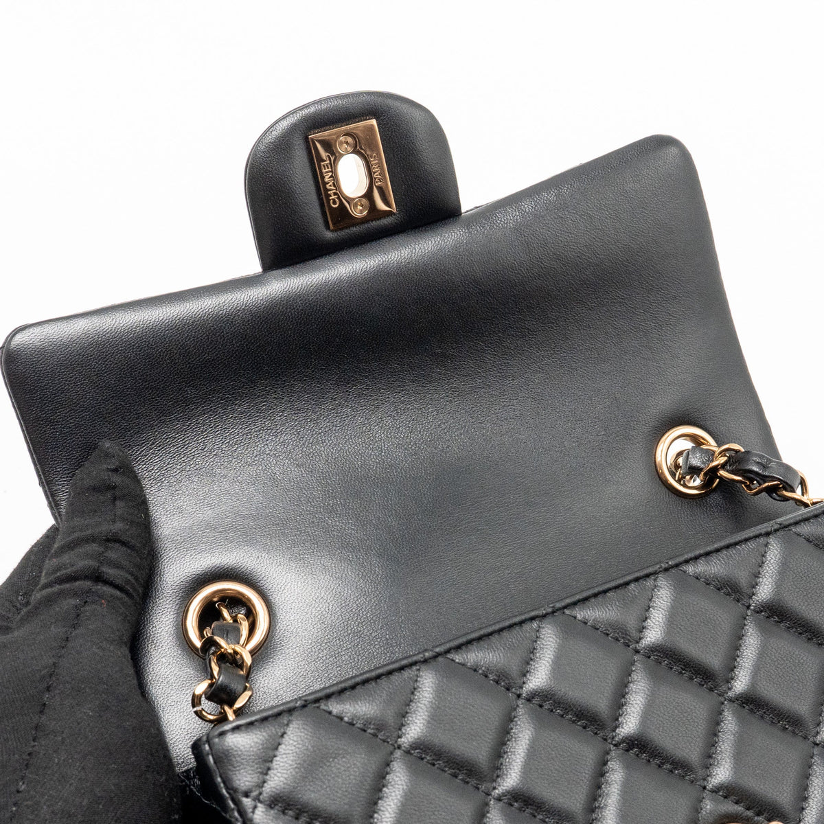 CHANEL MINI RECTANGULAR FLAP BAG LAMBSKIN BLACK RGHW (MICROCHIP)