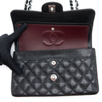 CHANEL SMALL CLASSIC DOUBLE FLAP BAG CAVIAR BLACK SHW (MICROCHIP)