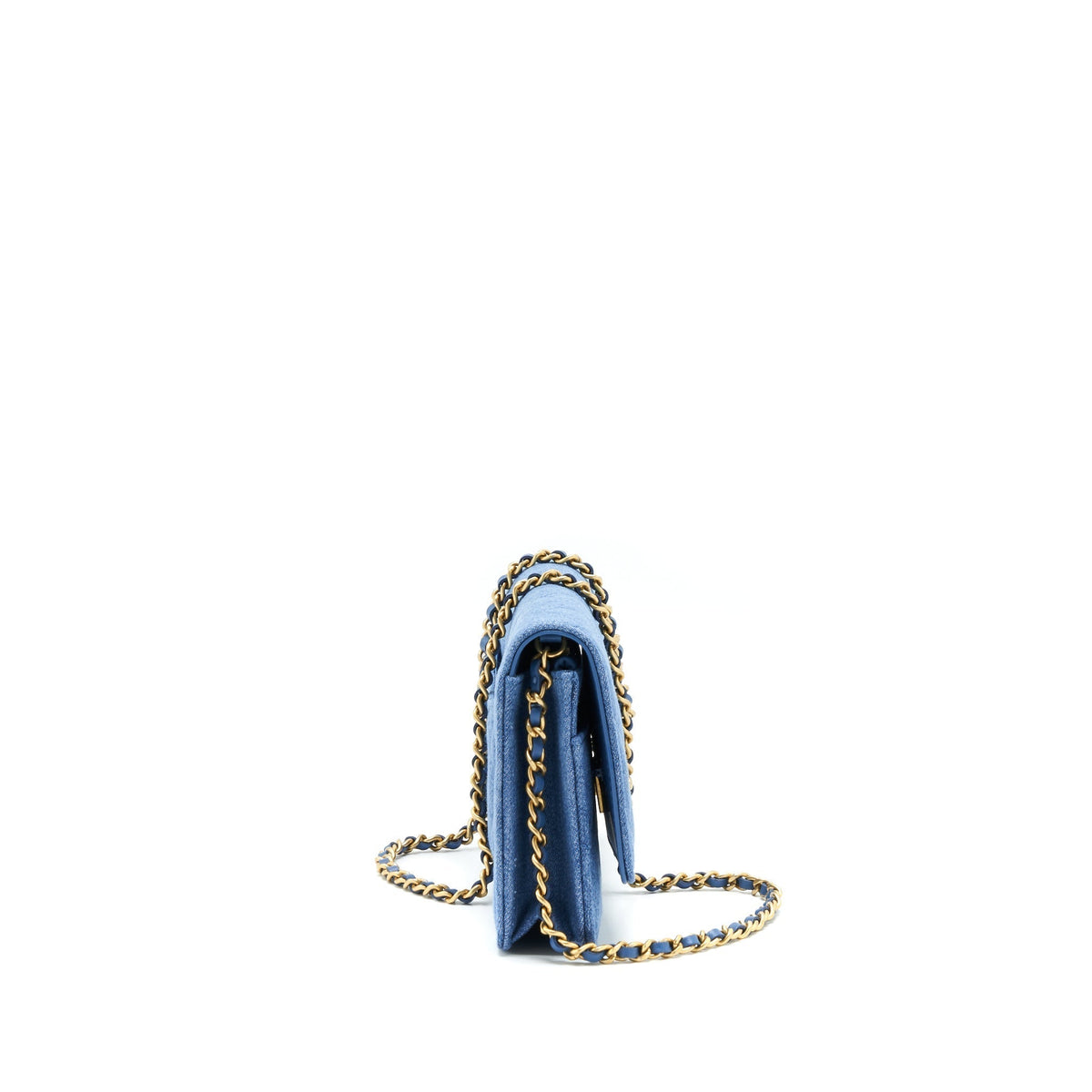 CHANEL 22C PEARL CRUSH WALLET ON CHAIN DENIM GHW