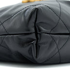 CHANEL MINI 22 BAG SHINY CALFSKIN BLACK BRUSHED GHW (MICROCHIP)