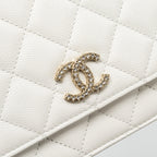 CHANEL DETAIL CRYSTAL CC LOGO WALLET ON CHAIN CAVIAR WHITE LGHW(MICROCHIP)