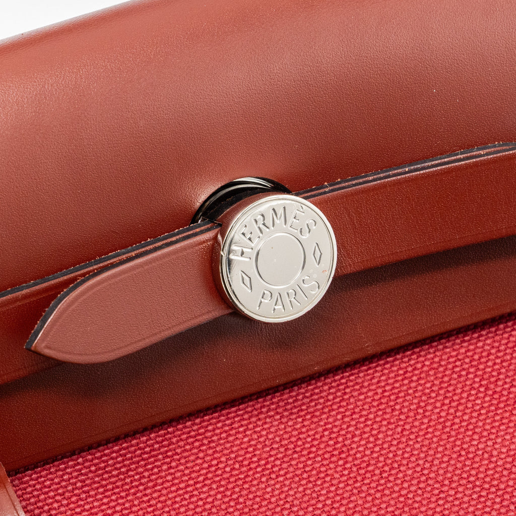 Hermes herbag zip 31 bag canvas / hunter rouge grenat / rouge H SHW