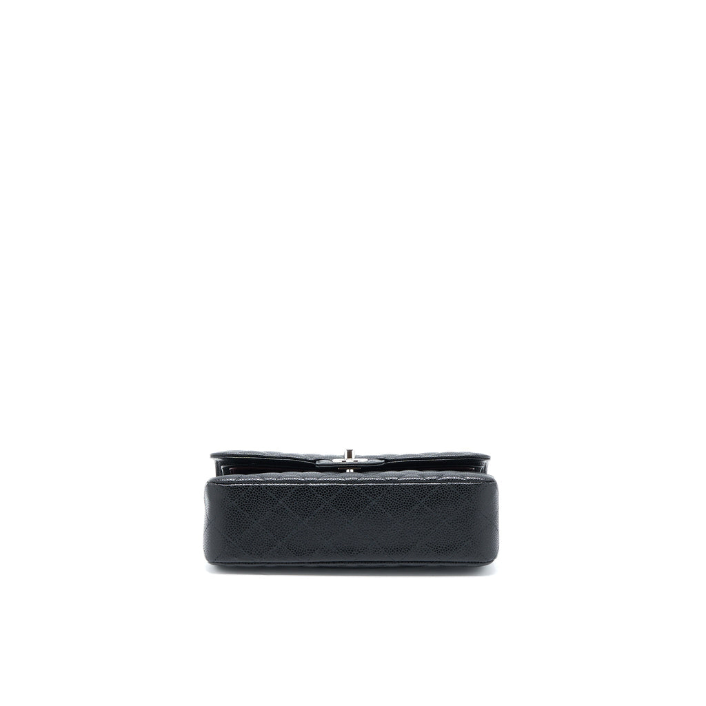 CHANEL SMALL CLASSIC DOUBLE FLAP BAG CAVIAR BLACK SHW (MICROCHIP)