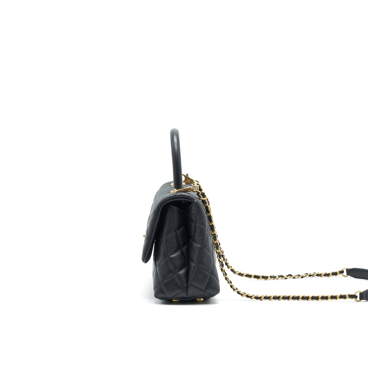 CHANEL MINI COCO HANDLE FLAP CAVIAR IN BLACK GHW