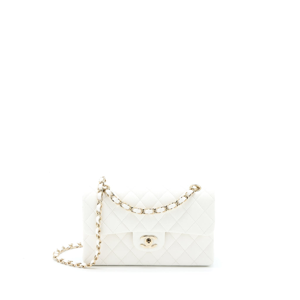 CHANEL SMALL CLASSIC FLAP BAG CAVIAR WHITE LGHW (MICROCHIP)