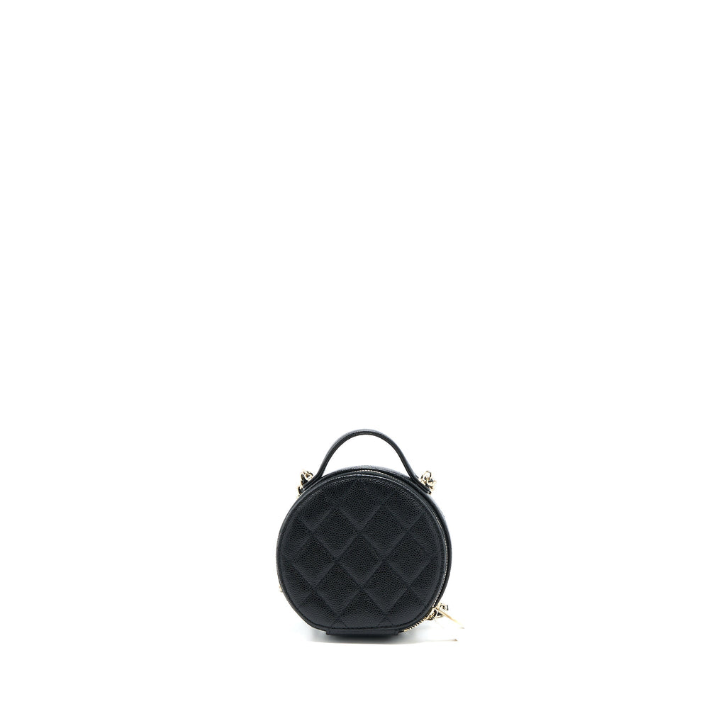 CHANEL MINI ROUND PURSE VANITY CAVIAR BLACK LGHW