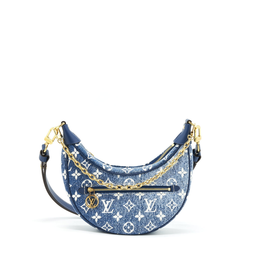 LOUIS VUITTON HALF-MOON LOOP BAGUETTE HANDBAG DENIM BLUE GHW