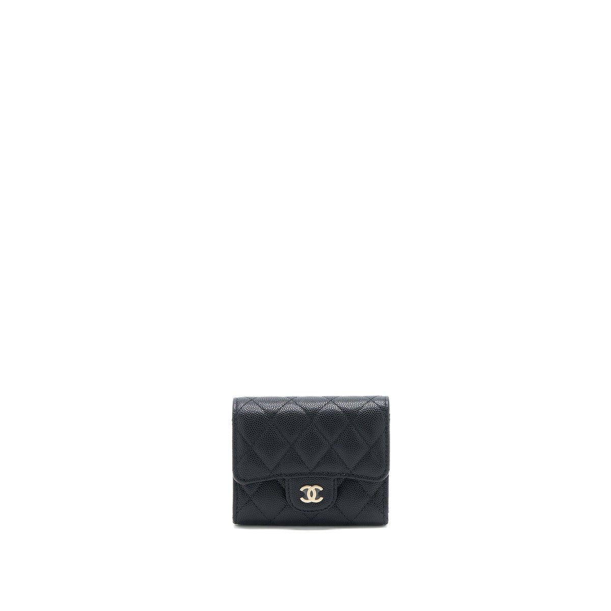 CHANEL CLASSIC FLAP COMPACT WALLET CAVIAR BLACK LGHW