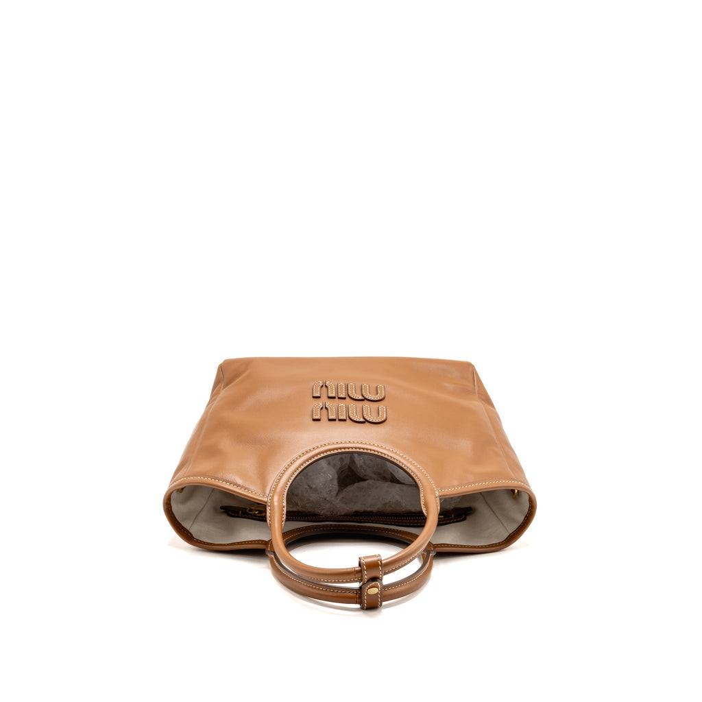 Miu Miu Small Ivy Leather Tote Bag Caramel GHW
