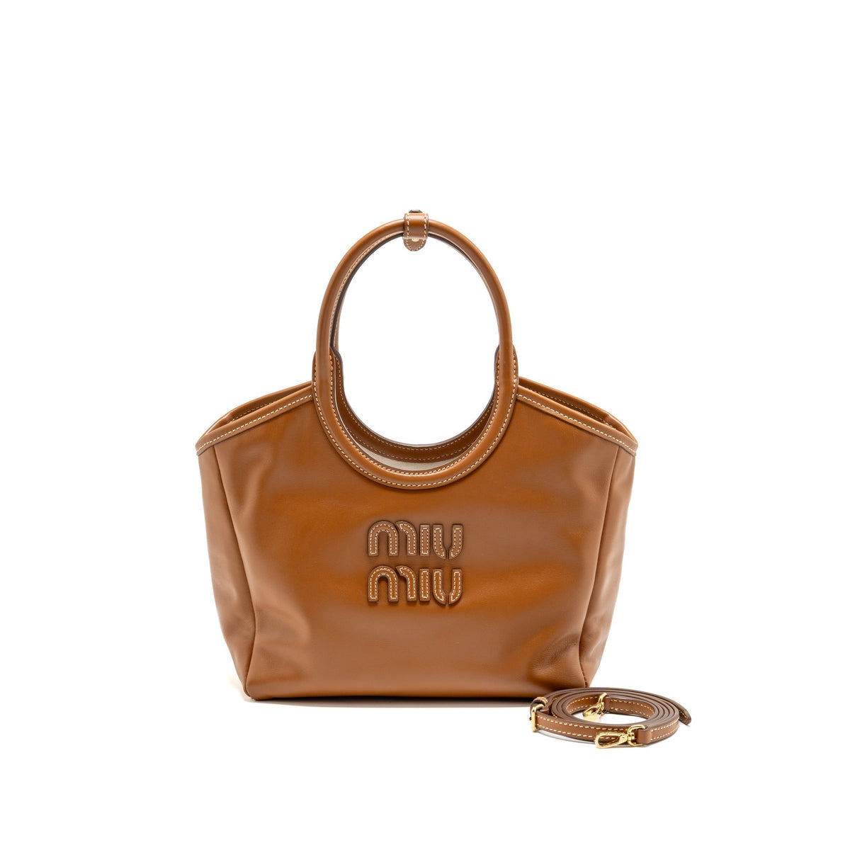 Miu Miu Small Ivy Leather Tote Bag Caramel GHW