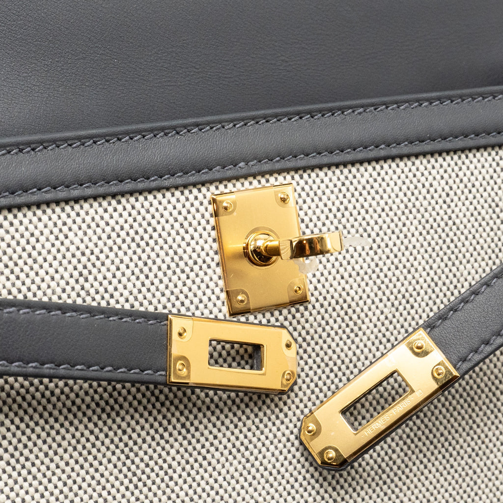 Hermes Kelly 25 TOILE H/SWIFT Ecru-Ardoise/Ardoise GHW