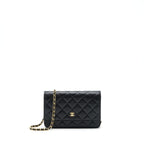 CHANEL 22P CLASSIC WALLET ON CHAIN CAVIAR BLACK LGHW (MICROCHIP)