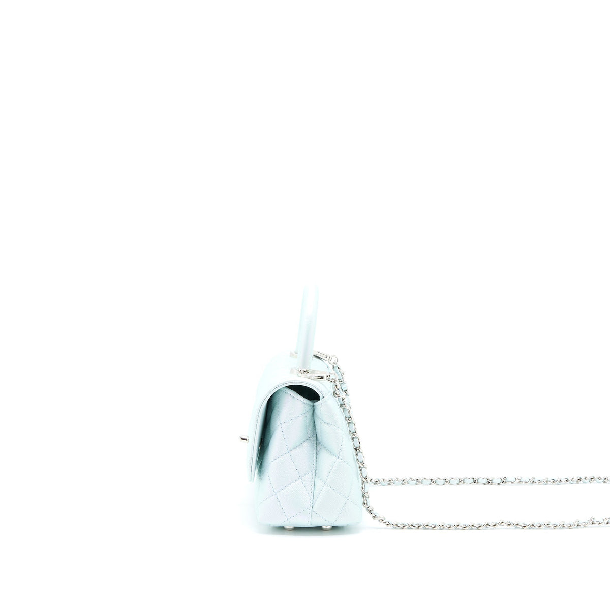 CHANEL MINI COCO HANDLE OMBRE IRIDESCENT CAVIAR LIGHT BLUE MULTICOLOUR HARDWARE (MICROCHIP)