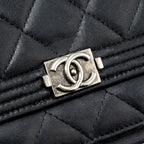 CHANEL BOY WALLET ON CHAIN LAMBSKIN BLACK RUTHENIUM HARDWARE
