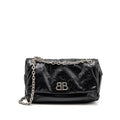 Balenciaga Medium Monaco Chain Shoulder Bag Crinkled Leather Black SHW