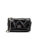 Balenciaga Medium Monaco Chain Shoulder Bag Crinkled Leather Black SHW
