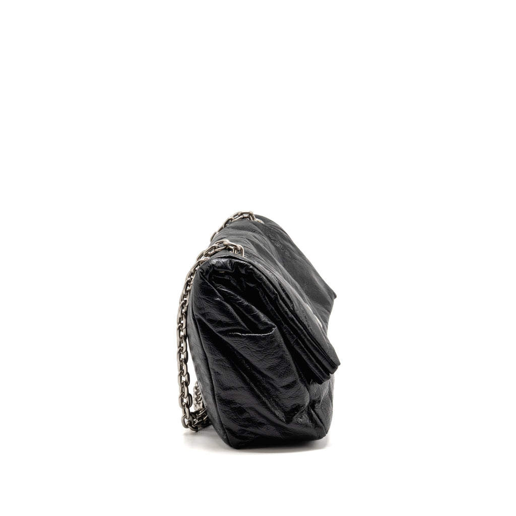 Balenciaga Medium Monaco Chain Shoulder Bag Crinkled Leather Black SHW
