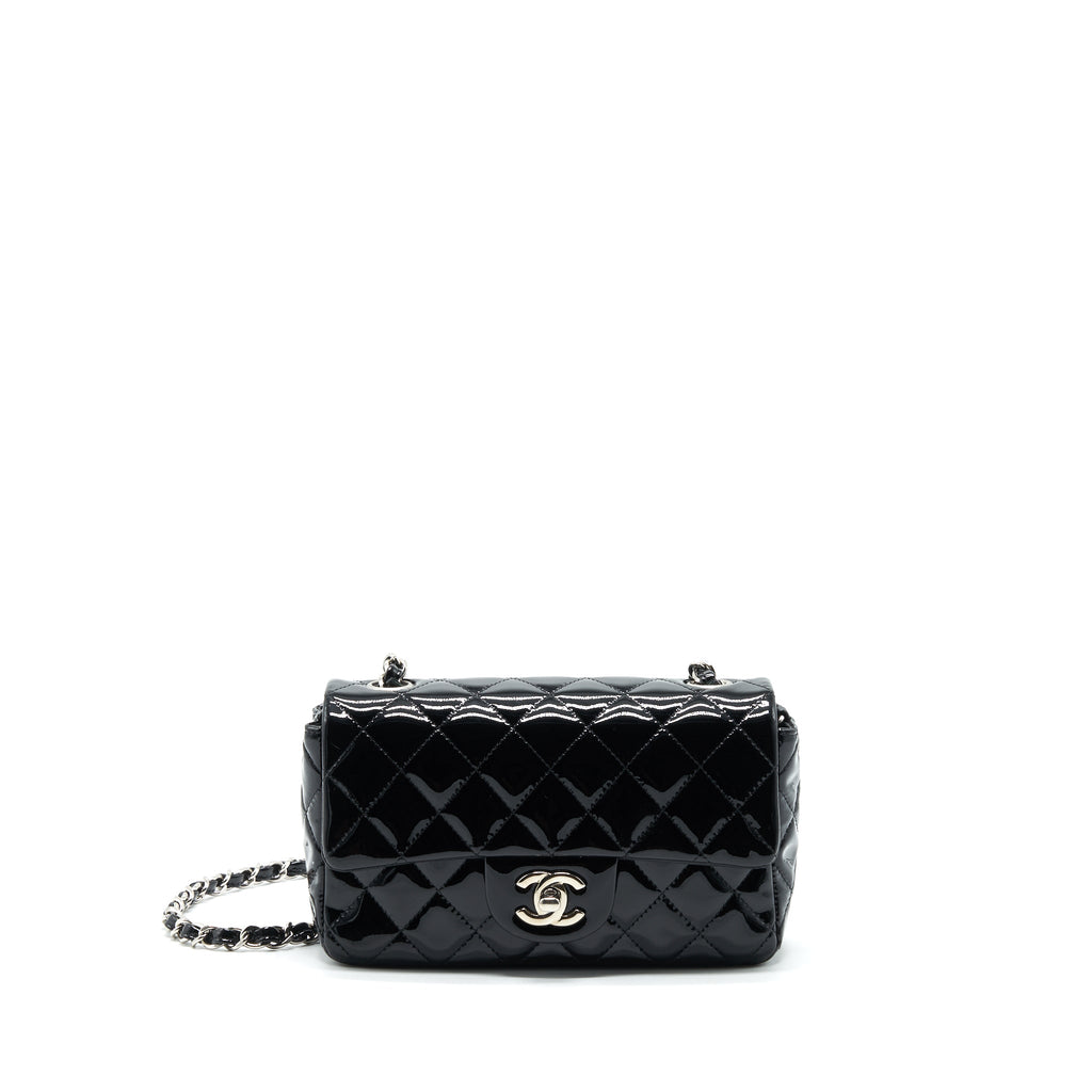 CHANEL MINI RECTANGULAR FLAP BAG PATENT LEATHER BLACK SHW
