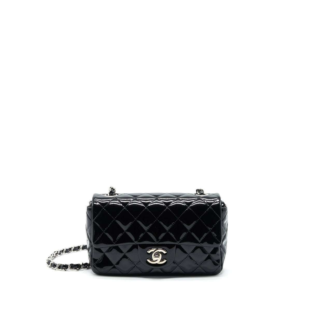 CHANEL MINI RECTANGULAR FLAP BAG PATENT LEATHER BLACK SHW