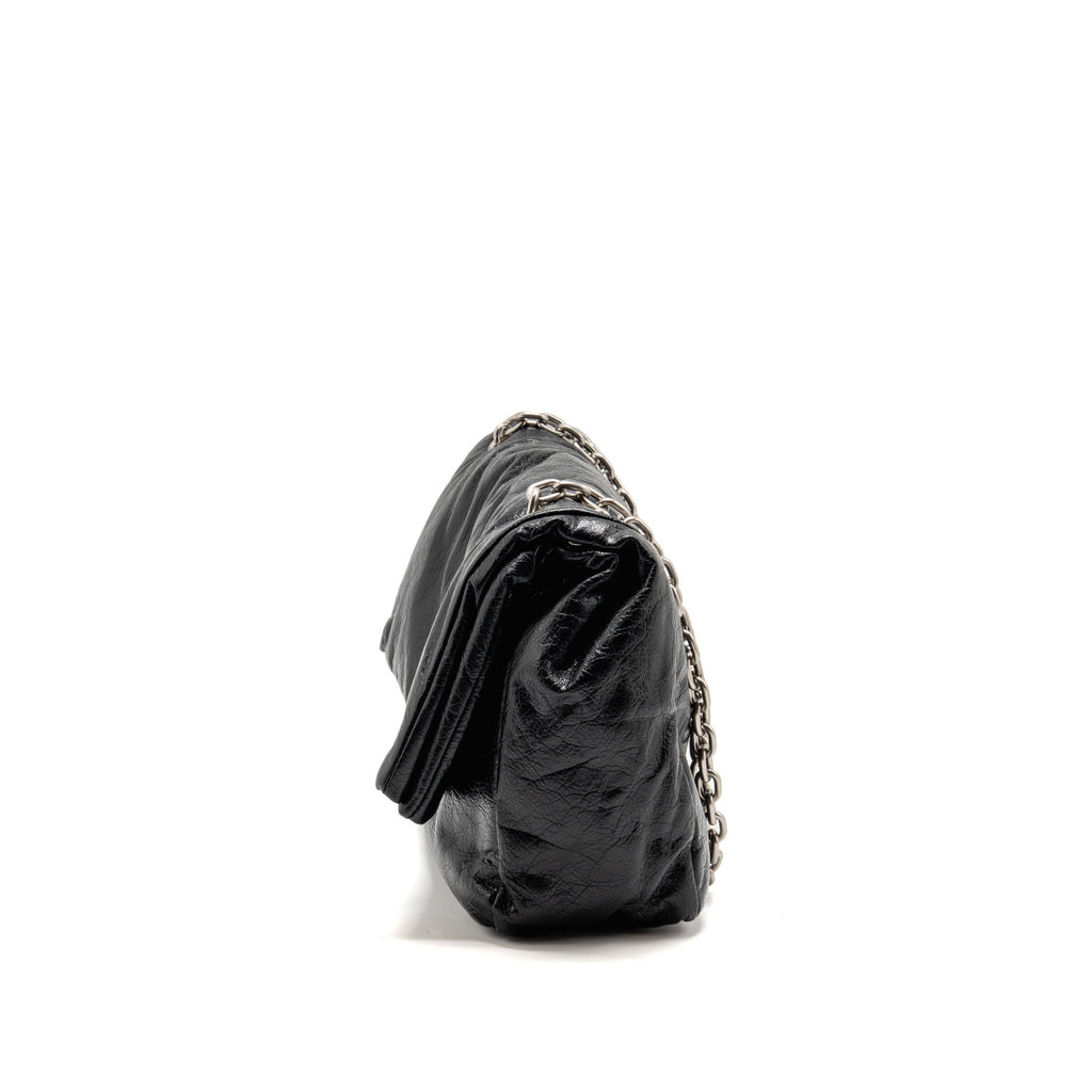 Balenciaga Medium Monaco Chain Shoulder Bag Crinkled Leather Black SHW