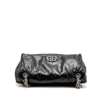 Balenciaga Medium Monaco Chain Shoulder Bag Crinkled Leather Black SHW