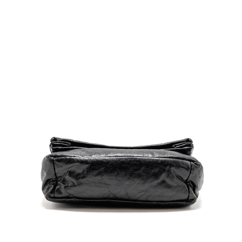 Balenciaga Medium Monaco Chain Shoulder Bag Crinkled Leather Black SHW