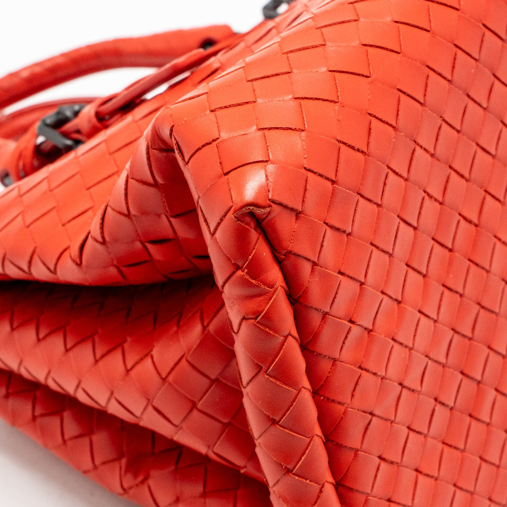 Bottega Veneta Small Roma Tote Bag Intrecciato Leather Red Gunmetal Tone Hardware