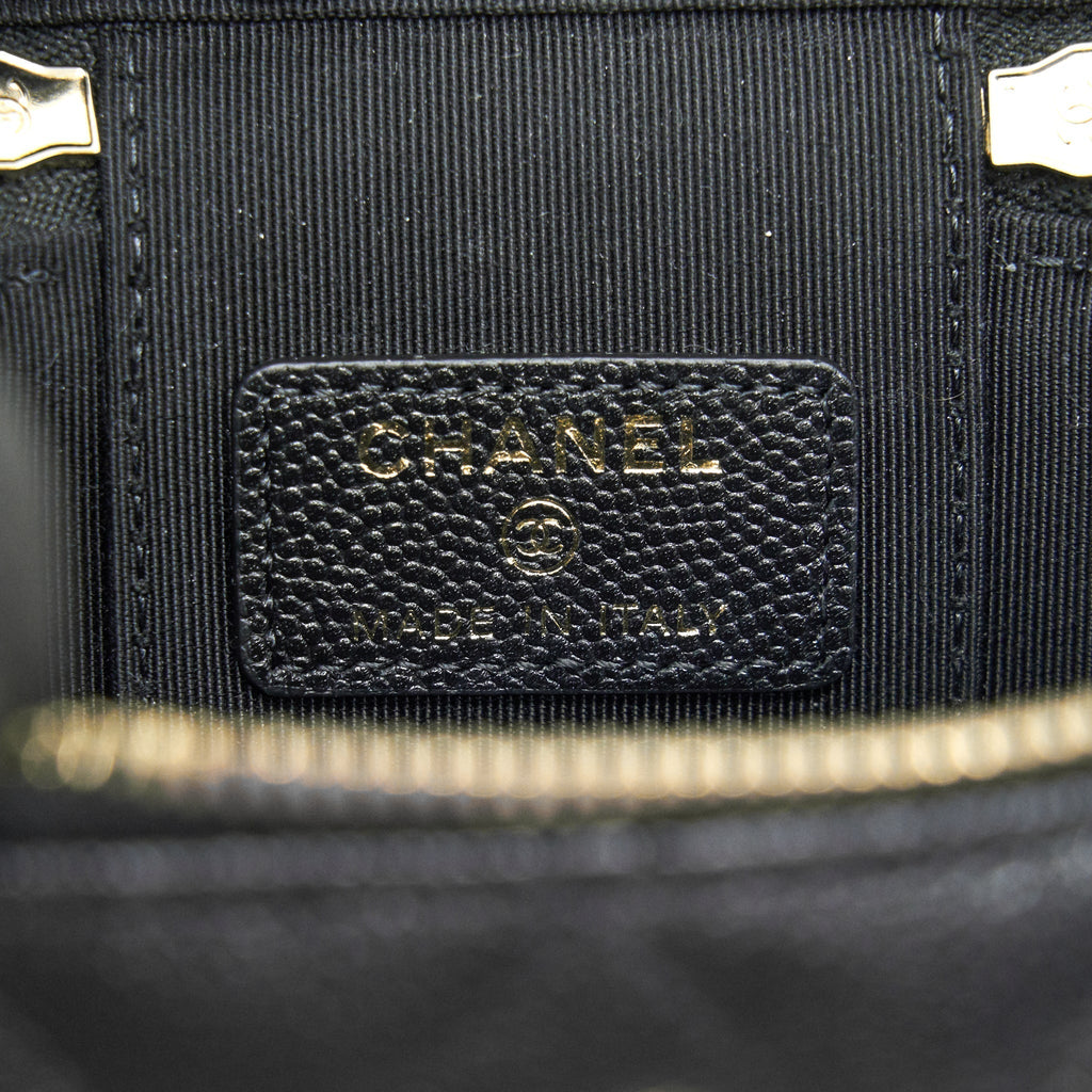 CHANEL SMALL VANITY CLUTCH WITH CHAIN WITH CC PEARL CAVIAR BLACK LGHW