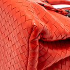 Bottega Veneta Small Roma Tote Bag Intrecciato Leather Red Gunmetal Tone Hardware