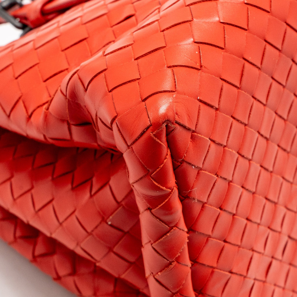 Bottega Veneta Small Roma Tote Bag Intrecciato Leather Red Gunmetal Tone Hardware