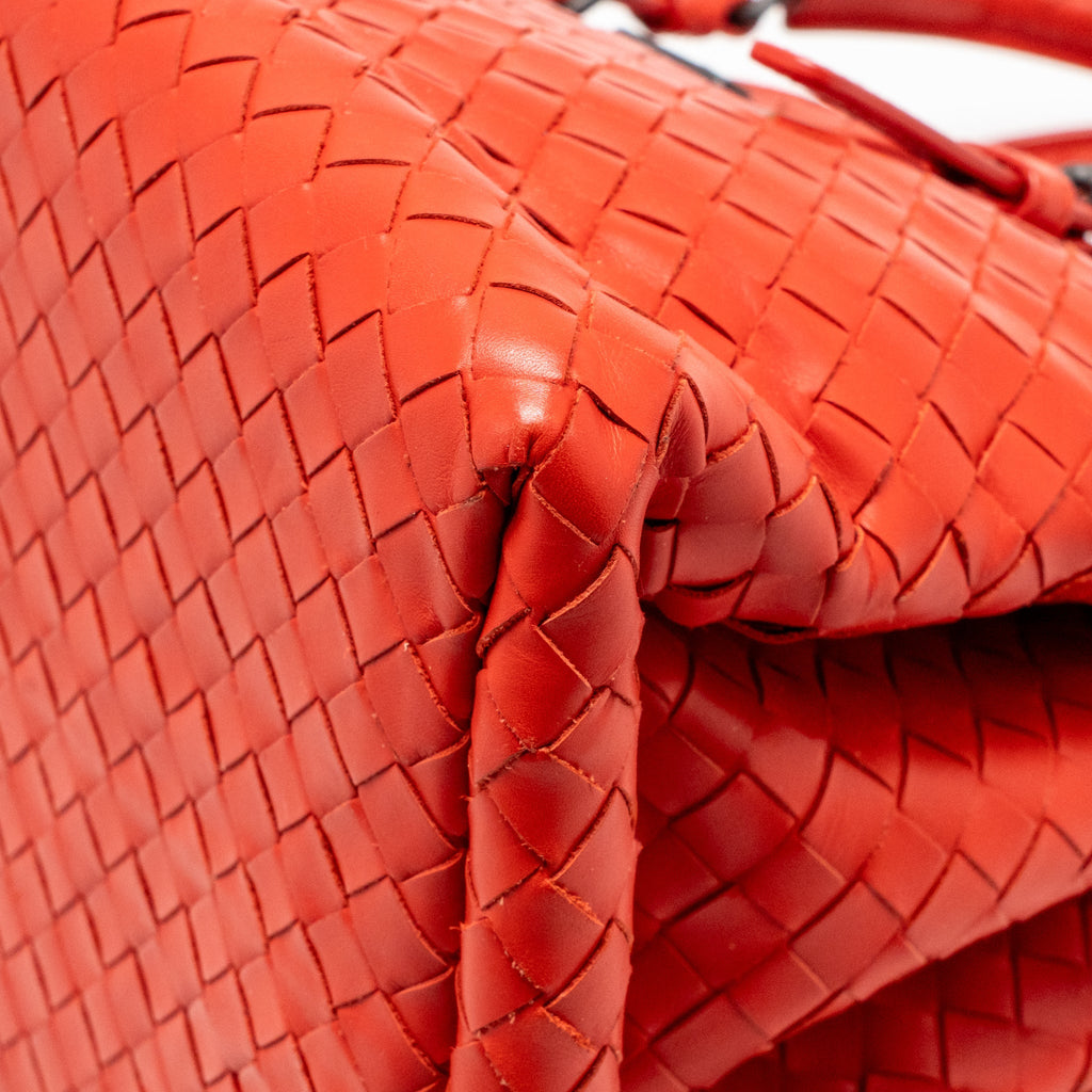 Bottega Veneta Small Roma Tote Bag Intrecciato Leather Red Gunmetal Tone Hardware