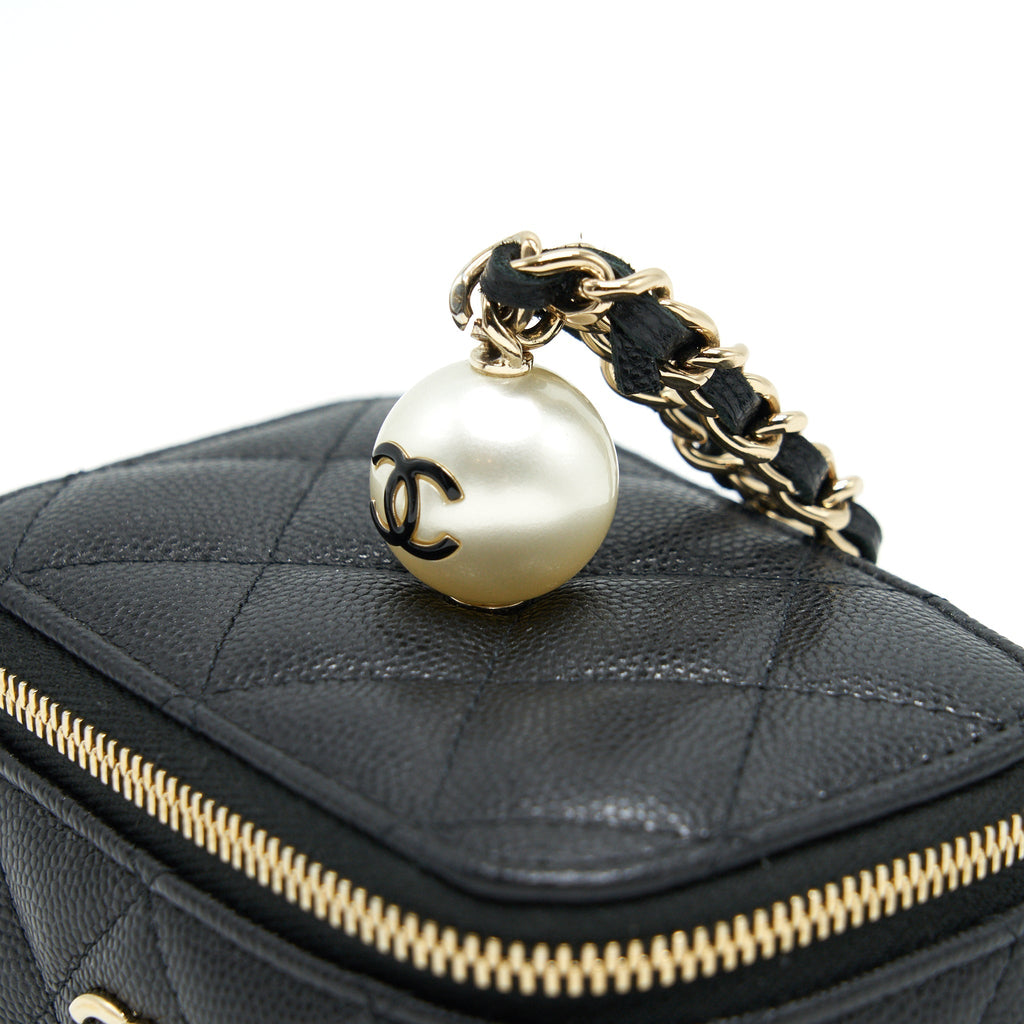 CHANEL SMALL VANITY CLUTCH WITH CHAIN WITH CC PEARL CAVIAR BLACK LGHW