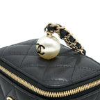 CHANEL SMALL VANITY CLUTCH WITH CHAIN WITH CC PEARL CAVIAR BLACK LGHW