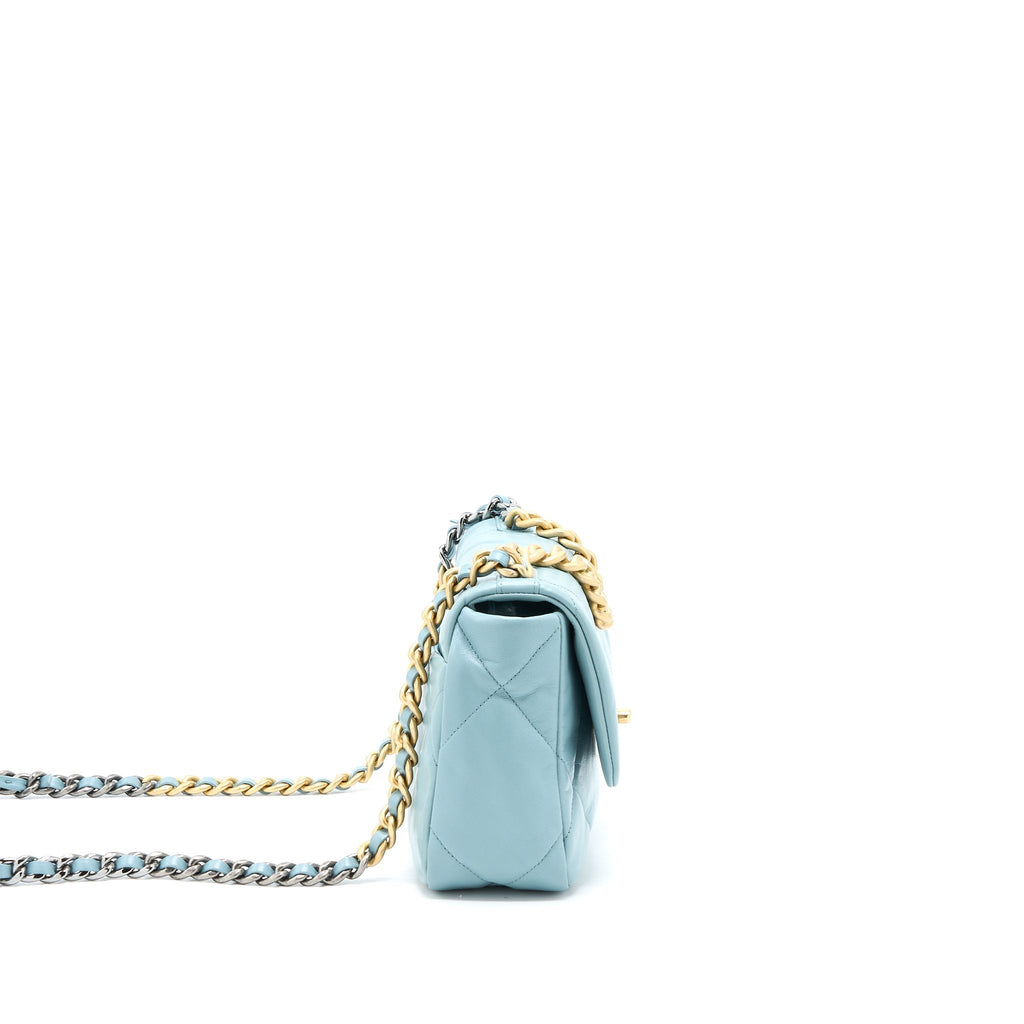 CHANEL SMALL 19 BAG LAMBSKIN LIGHT BLUE MULTICOLOUR HARDWARE