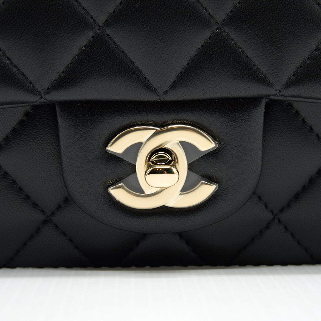 CHANEL TOP HANDLE MINI RECTANGULAR FLAP BAG LAMBSKIN BLACK LGHW (MICROCHIP)