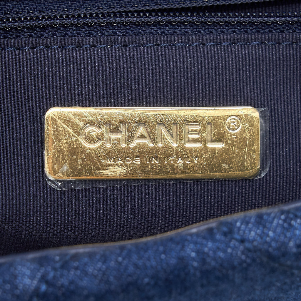 CHANEL 22P SMALL 19 BAG DENIM BLUE WITH GOLD AND SILVER HARDWARE