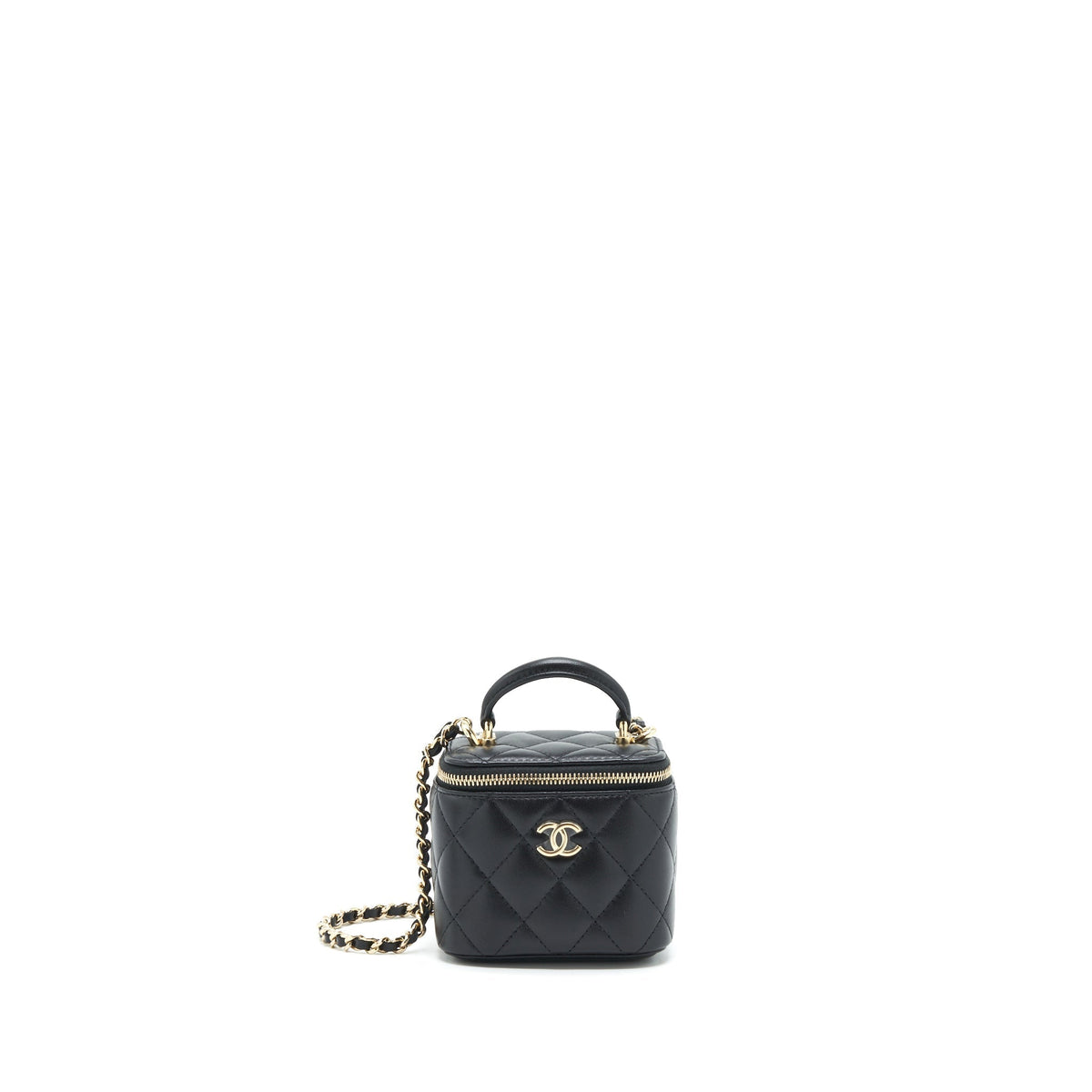 CHANEL TOP HANDLE MINI VANITY WITH CHAIN LAMBSKIN BLACK LGHW