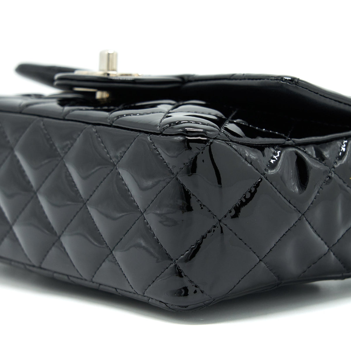 CHANEL MINI RECTANGULAR FLAP BAG PATENT LEATHER BLACK SHW