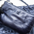 CHANEL SMALL 22 BAG SHINY CALFSKIN IRIDESCENT BLACK WITH BLACK HARDWARE(MICROCHIP)